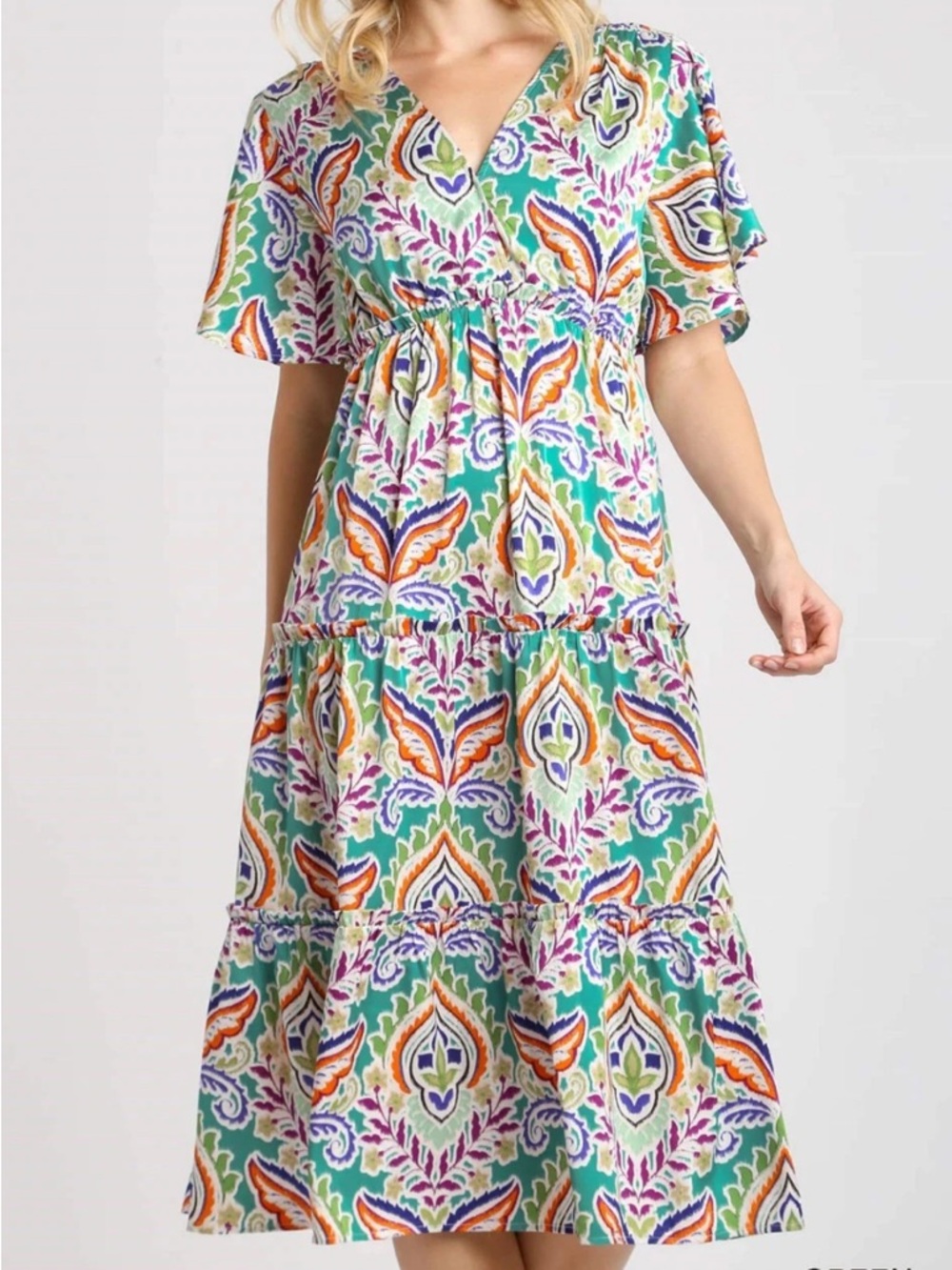 NWT Umgee Teal Multicolor Paisley Print Midi Dress